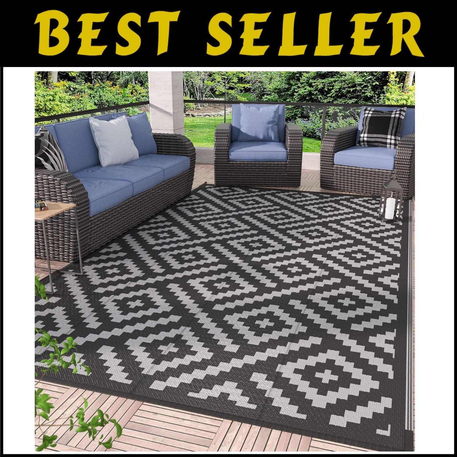 Eco-Friendly 6'x9' Reversible Patio Mat – Stylish & Easy-Clean Outdoor Rug