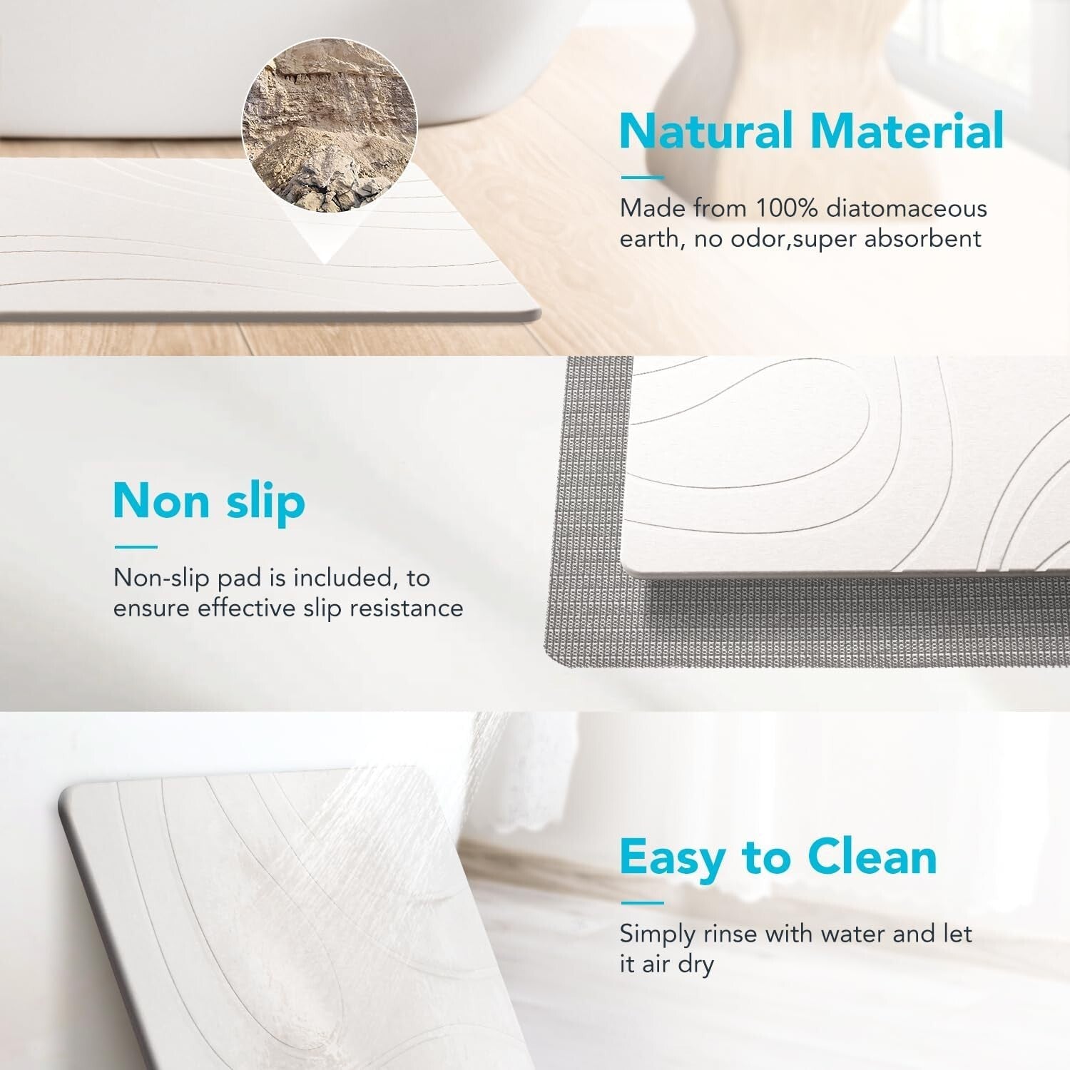 Stylish Quick Dry Bath Mat 32" x 20" – Non-Slip Diatomite for Elegant Bathrooms