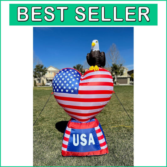 5ft Tall Inflatable American Heart - LED Illuminated Independence Day Ornament