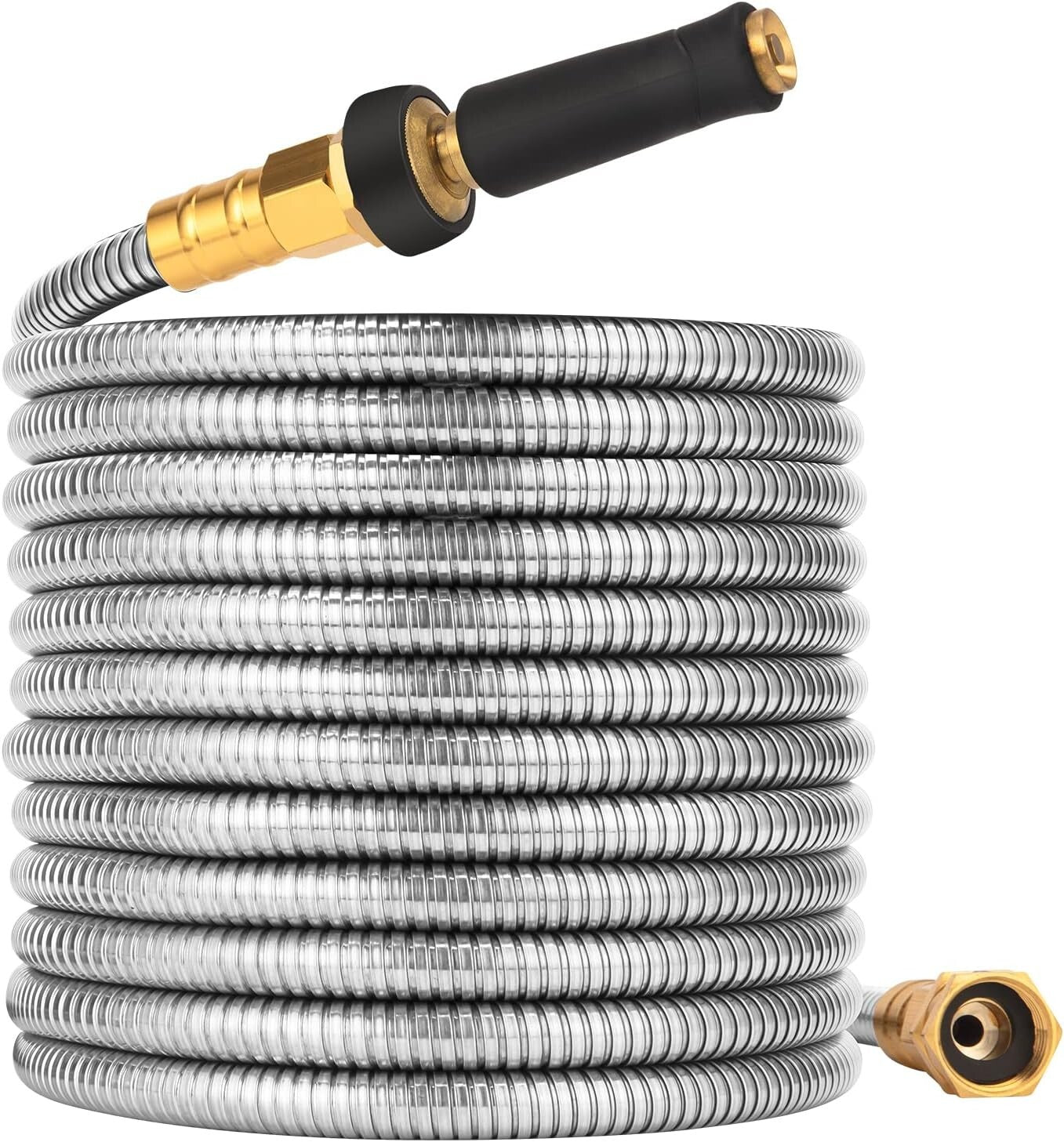 Flexible 100 FT Stainless Steel Water Hose - Heavy Duty & Rust-Resistant