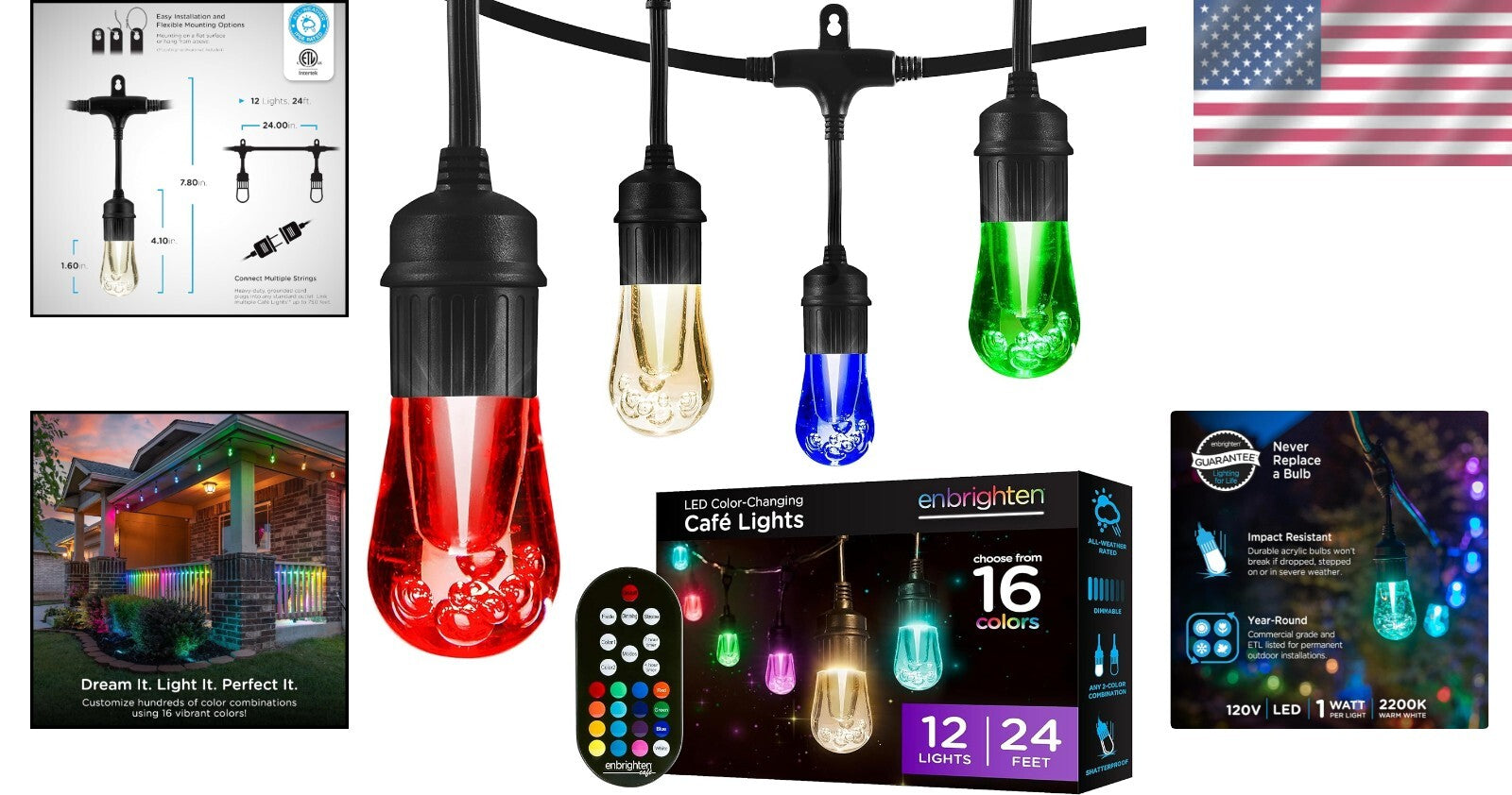 Elegant 24ft Outdoor String Lights with Remote Control & Weatherproof Design