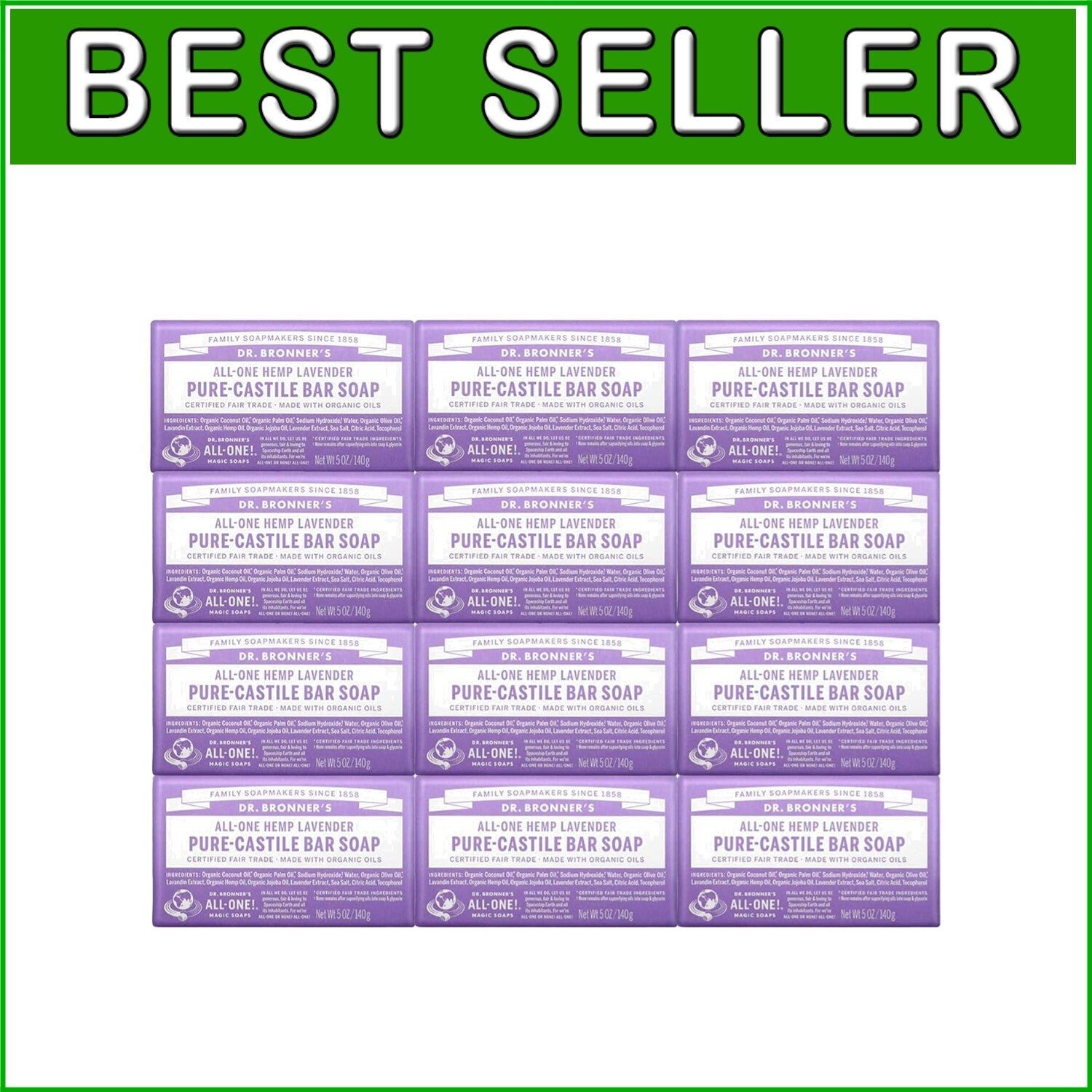 Vegan Lavender Castile Bar Soap - 5 oz x 12, Biodegradable & Cruelty-Free