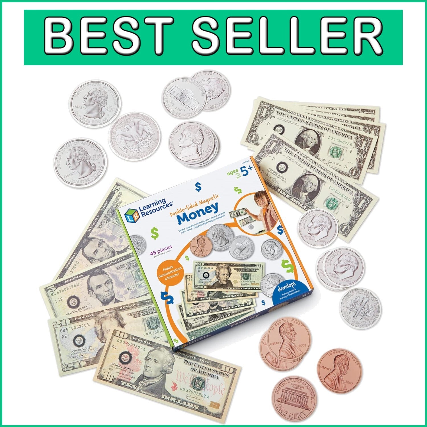 Classroom Essential - Double-Sided Magnetic Money for Teaching Kids Ages 5+