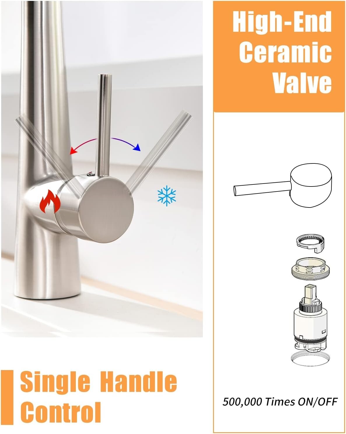 Durable Single Handle Kitchen Faucet with High Arch Gooseneck & 2-Spray Options