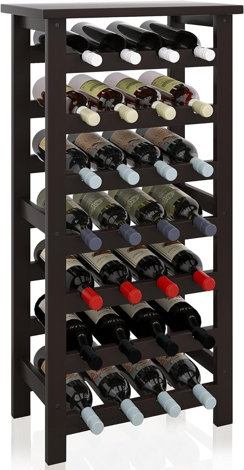 Chic Black Bamboo Wine Rack for 28 Bottles - 7-Tier with Space-Efficient Design