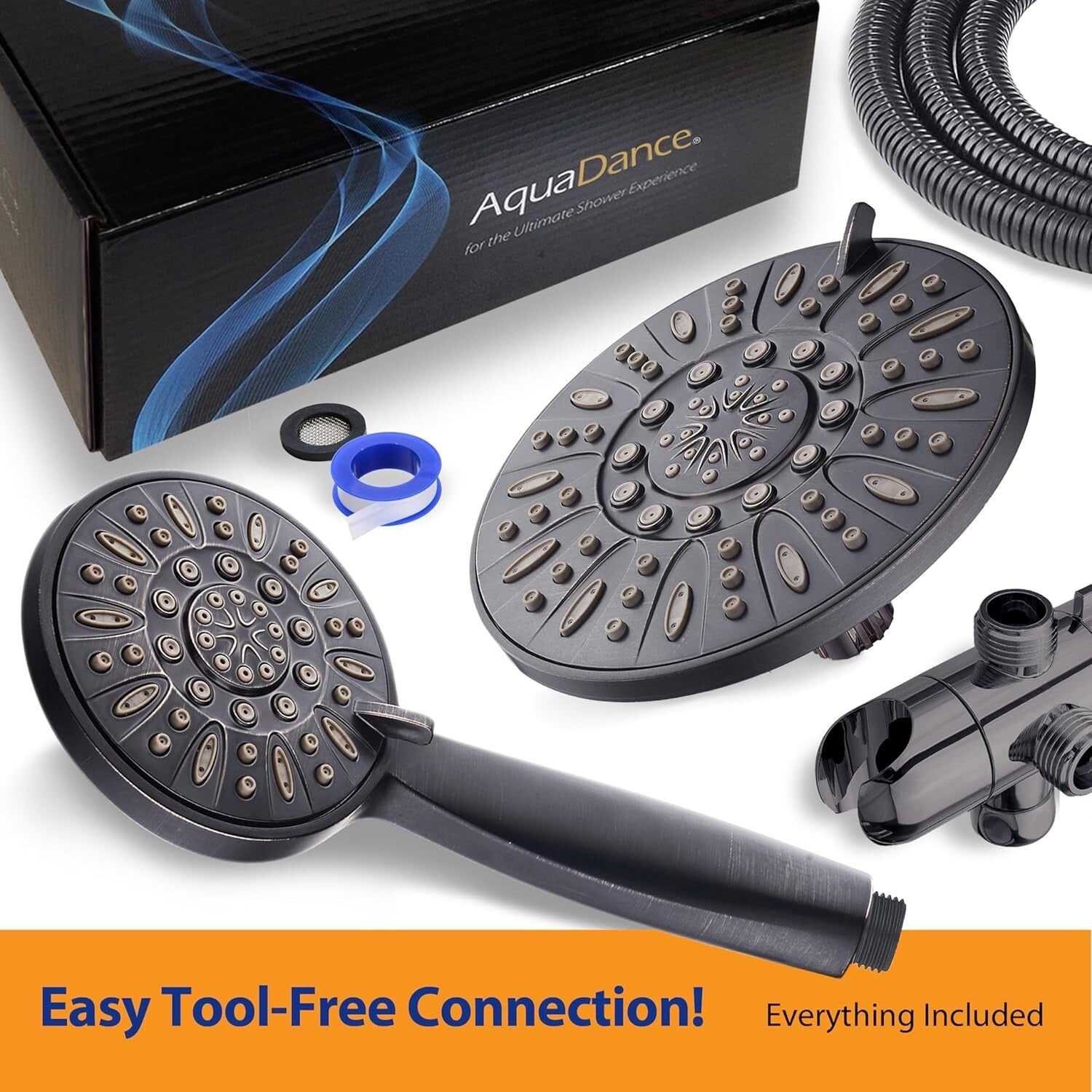 Elegant 7-Inch Oil Rubbed Bronze Shower Head & Hand Shower - Tool-Free Install