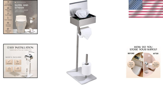 Elegant Brushed Nickel Toilet Paper Holder with Shelf - Free Standing Design