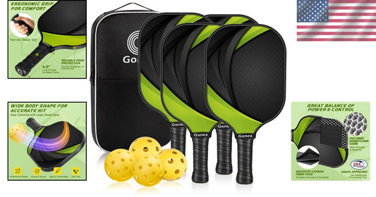 Durable USAPA Graphite Pickleball Set for All Skill Levels - 4 Paddles & Balls