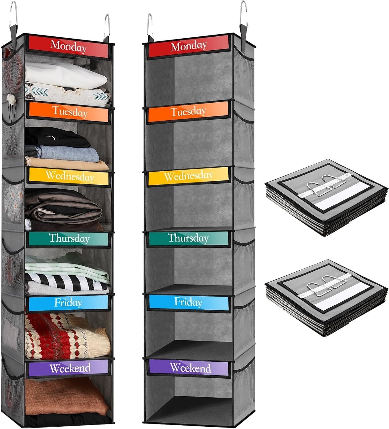 Durable Weekly Clothes Organizer - 2 Pack Hanging Design for Kid's Closet