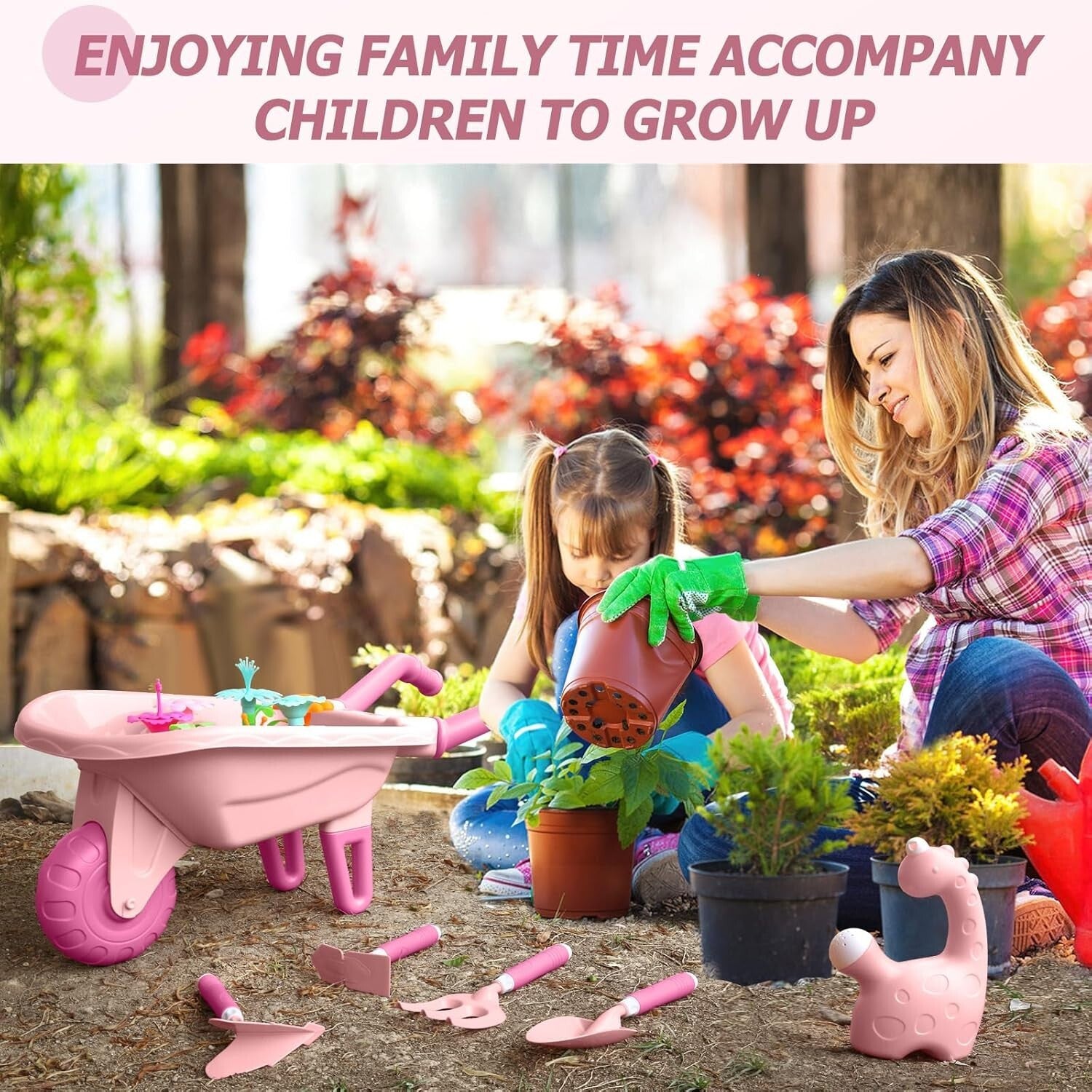 Colorful Kids Gardening Toys - 16-Piece Set with Wheelbarrow & Learning Tools