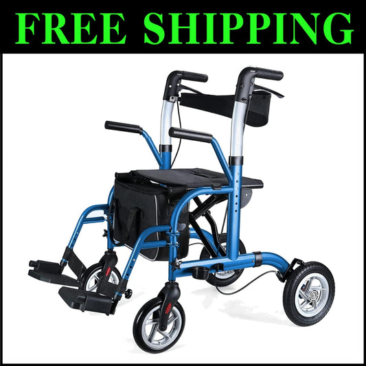 Folding 2 in 1 Rollator Walker with Seat - Durable Aluminum, Adjustable Height