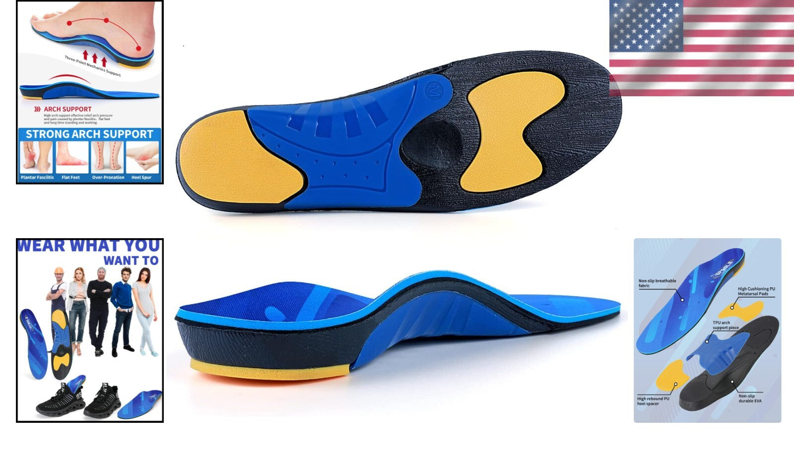 High Arch Support Orthotic Insoles for Men & Women - Plantar Fasciitis Relief