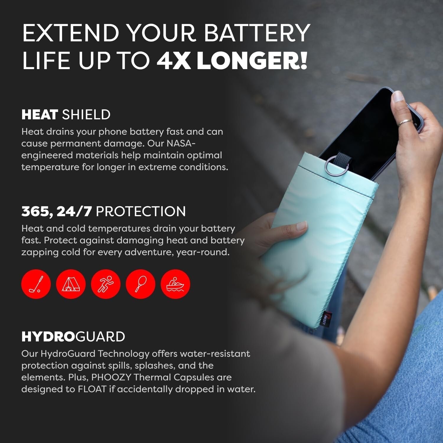 AGION-Lined Phone Pouch with Thermal Protection for iPhone & Samsung - Seafoam