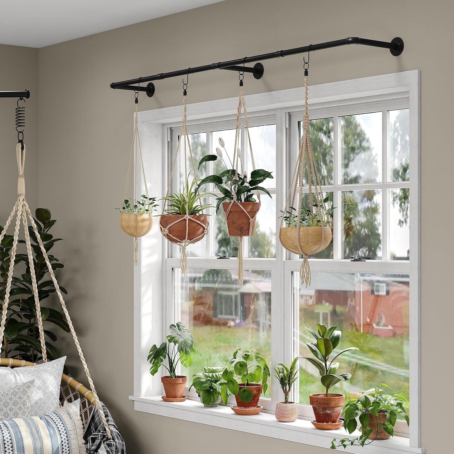 Portable 72''L Iron Clothes Rack with Hooks – Ideal for Laundry and Retail