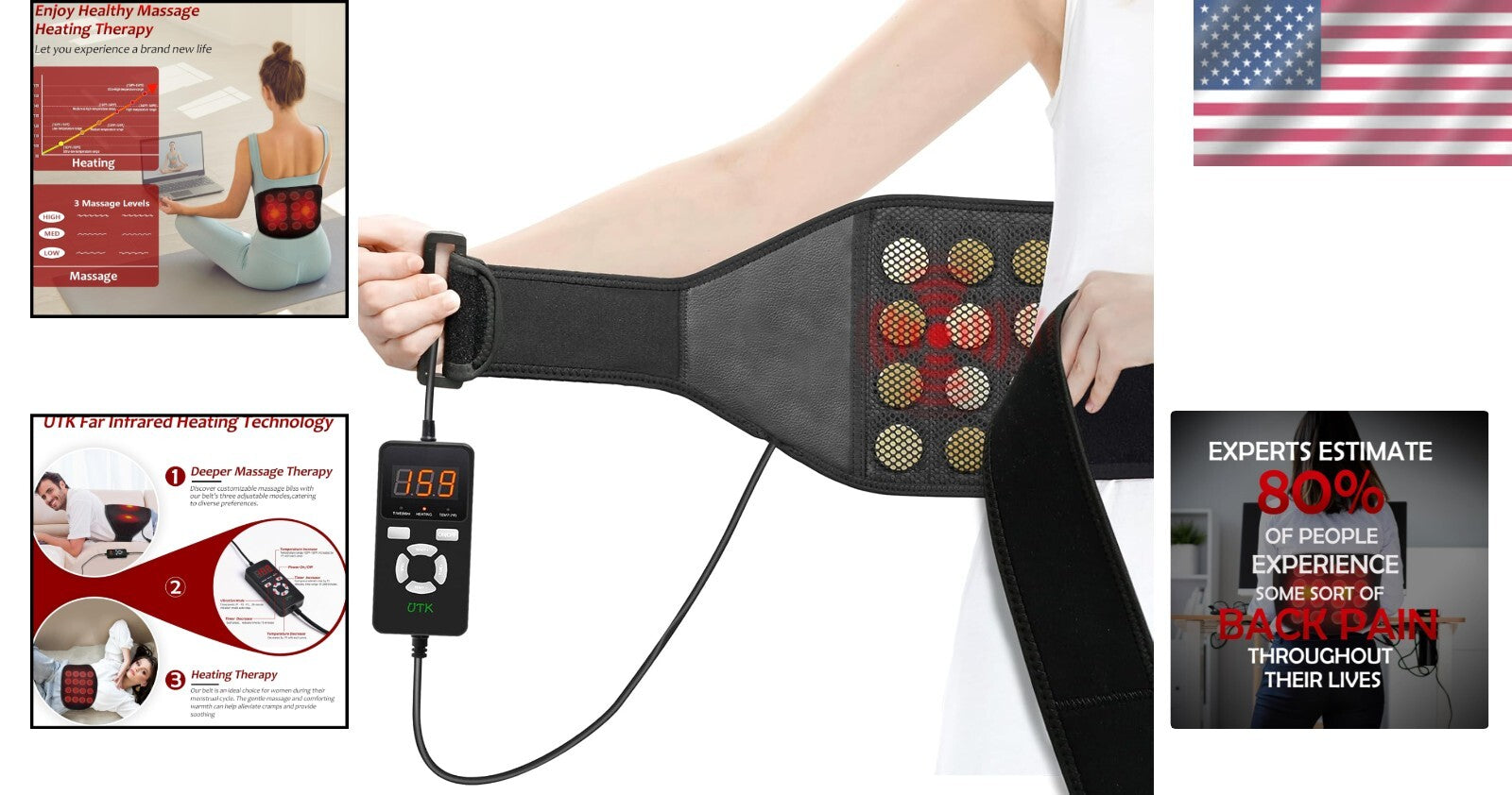 Ergonomic Far Infrared Heating Pad: Vibration Therapy for Lower Back Pain Relief