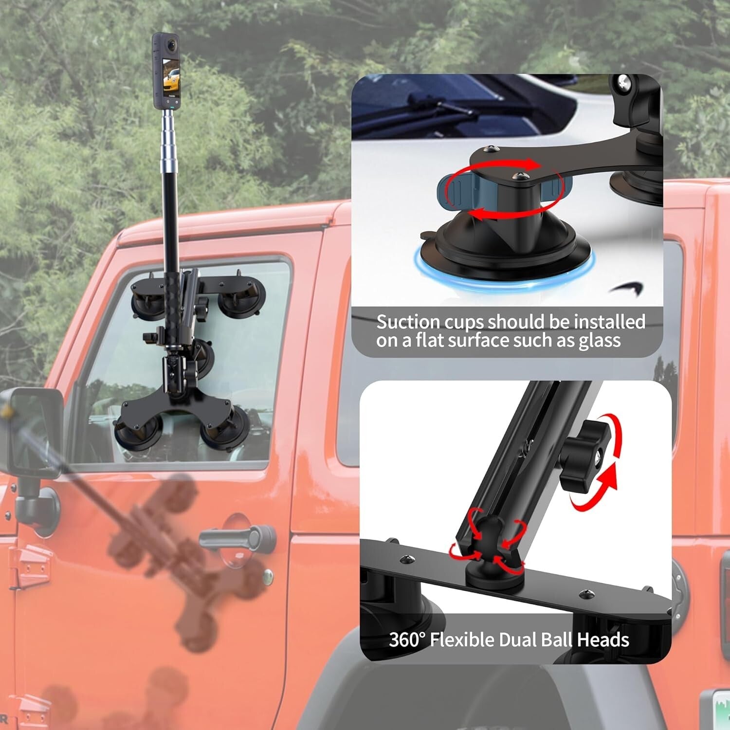 Complete Suction Car Mount Kit for Insta360 & GoPro - Ideal for Vlog Adventures