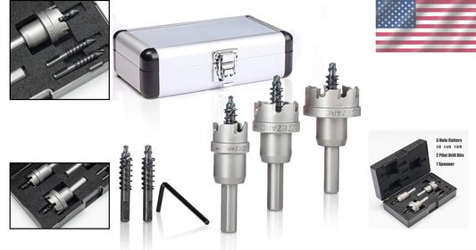 3-Piece Carbide Hole Saw Kit for Precision Metal Drilling - Includes Pilot Bits
