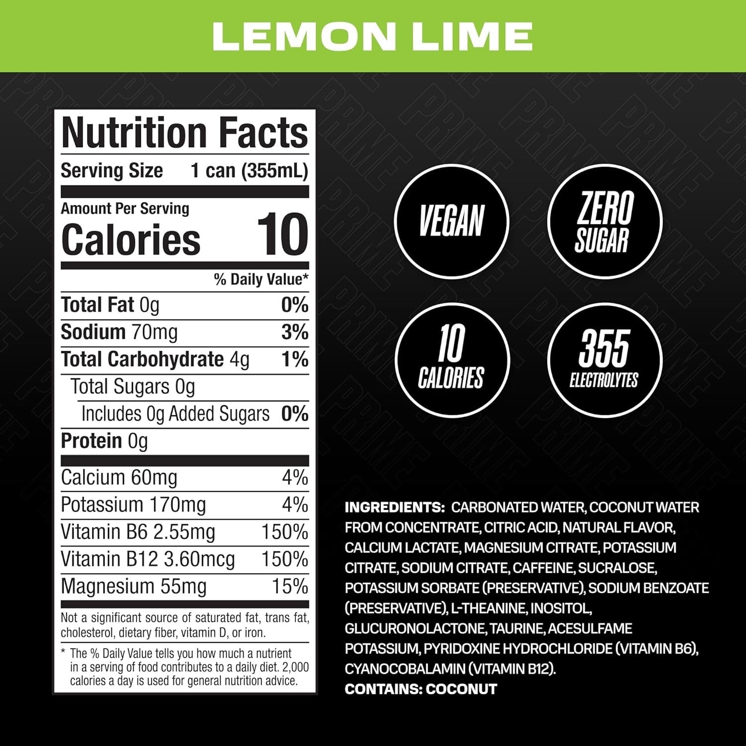 High-Performance PRIME Energy Drink | Lemon Lime Flavor - 12 Pack Caffeine Boost