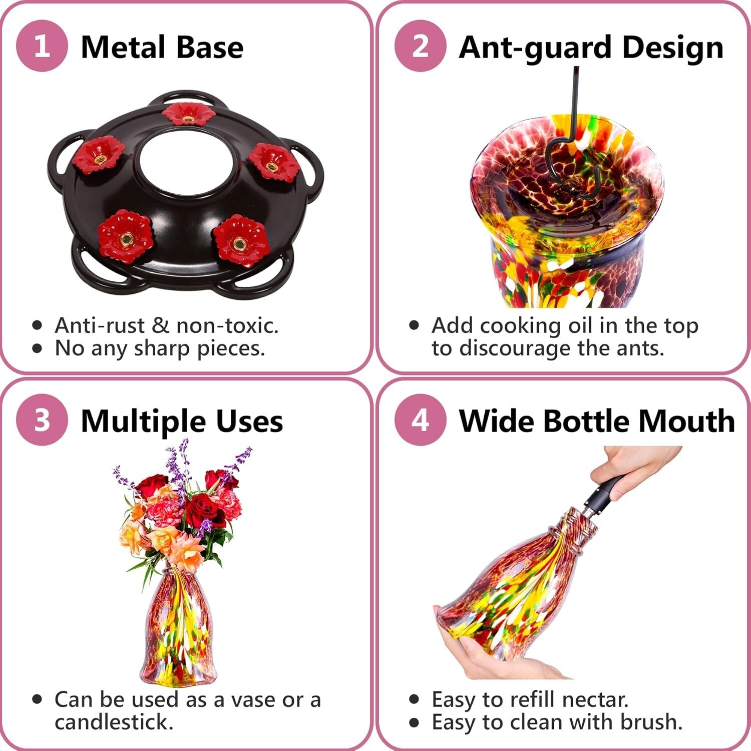 Artisan Glass Hummingbird Feeder - 25oz Capacity and Multipurpose Elegant Design