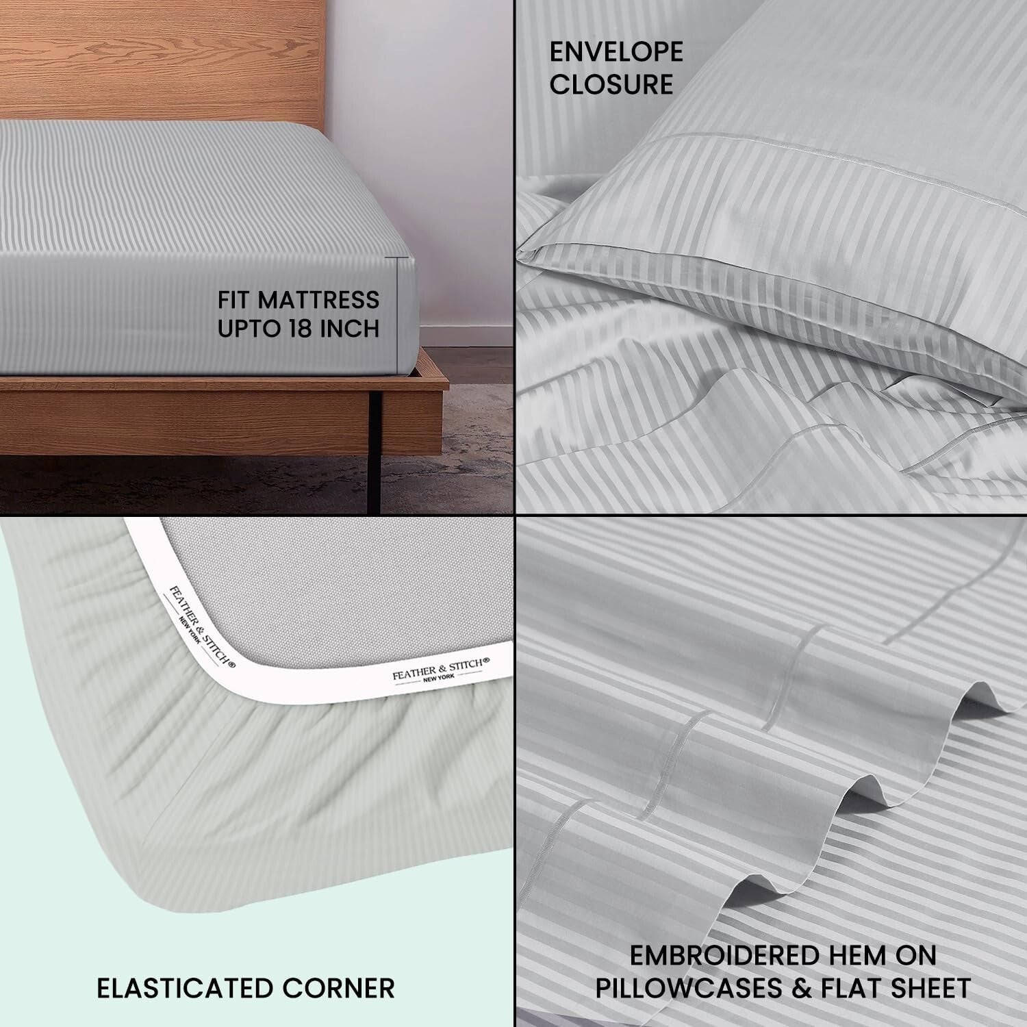 Ultra Soft Sateen Weave King Bed Sheet Set 500 TC - Elegant Blue Blush