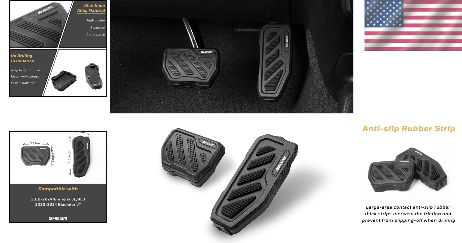 Easy Install Anti-Slip Brake & Gas Pedal Covers for Wrangler JL/JLU & Gladiator