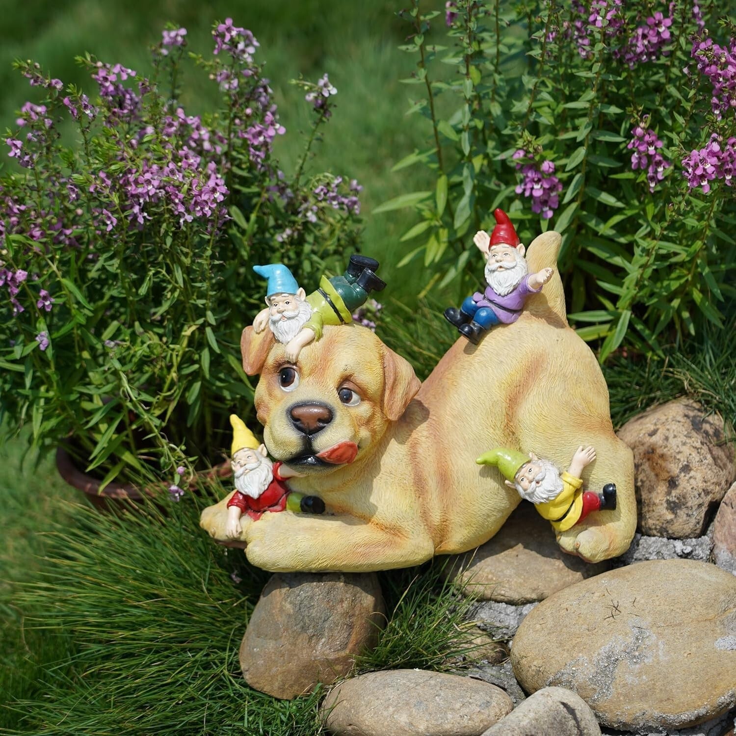 Resilient Resin Dog Gnome Sculpture - Funny Lawn Ornament for All Seasons