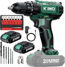 Load image into Gallery viewer, KIMO 20V Cordless Drill Set - 2 Batteries, 350 In-lb Torque, 18 Accessories