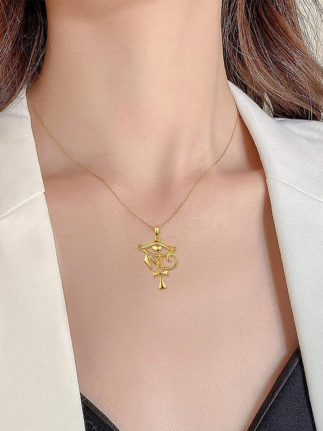Elegant Eye of Horus & Ankh Jewelry - 18-Inch Silver Necklace for Every Occasion