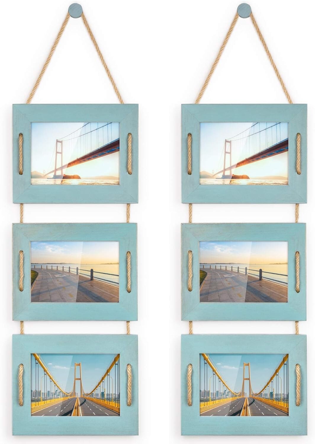 Creative 5x7 Collage Wall Decor - Rustic Ocean Blue Frames with 3.5x5 Options