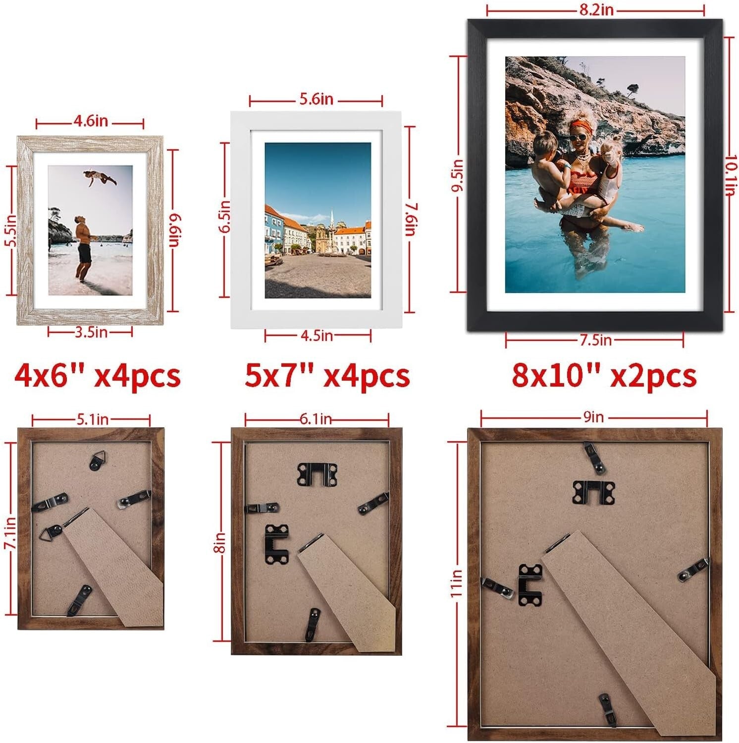 Elegant Distressed Photo Frame Set - 10 Multi-Color Frames for Wall/Table