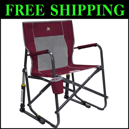 Cinnamon Portable Rocker Camping Chair with Drink Holder & Comfortable Backrest