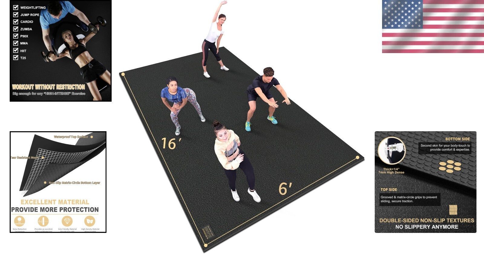 High-Density 16'x6' Non-Slip Foam Mat - Ideal for Plyo, Dance & Gymnastics