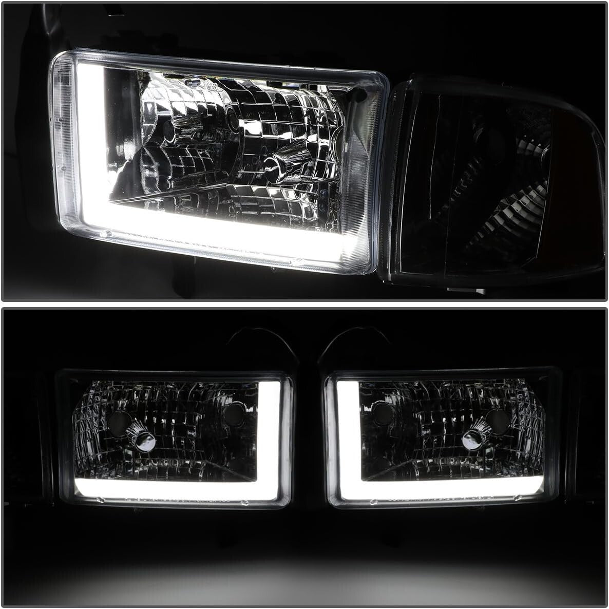 Clear Lens Chrome Amber LED Headlights - Perfect for 94-01 Ram 1500 & 2500