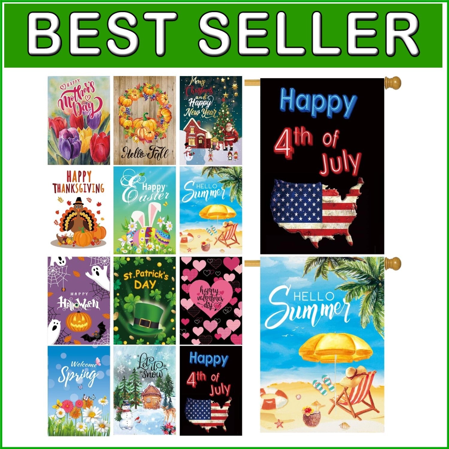 12 Seasonal Yard Flags - UV Resistant, Double-Sided 28x40 Inch for Outdoor Bliss