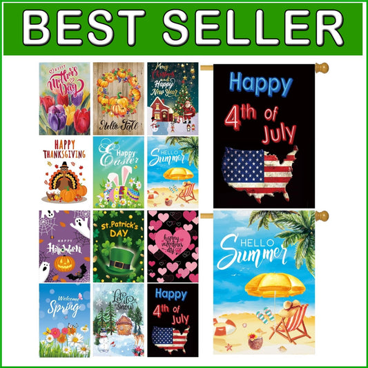 12 Seasonal Yard Flags - UV Resistant, Double-Sided 28x40 Inch for Outdoor Bliss