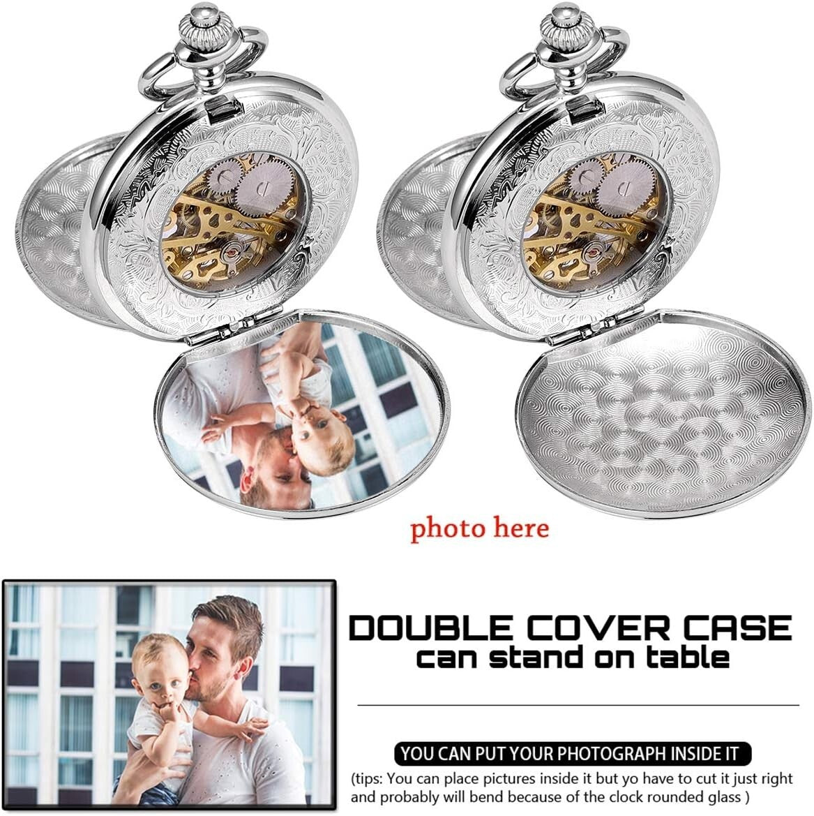 Stylish 47mm Skeleton Pocket Watch with Engraving - Perfect Gift for Men & Women