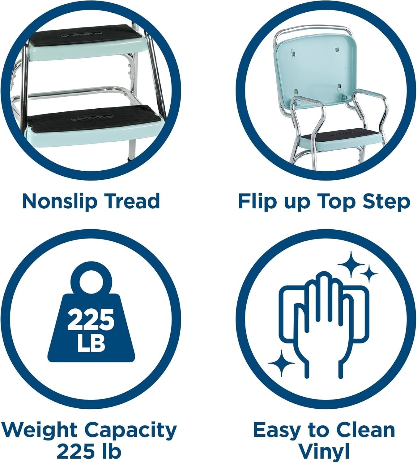 Functional Teal Chair with Flip-Up Step Stool and Non-Marring Legs - Adult Size