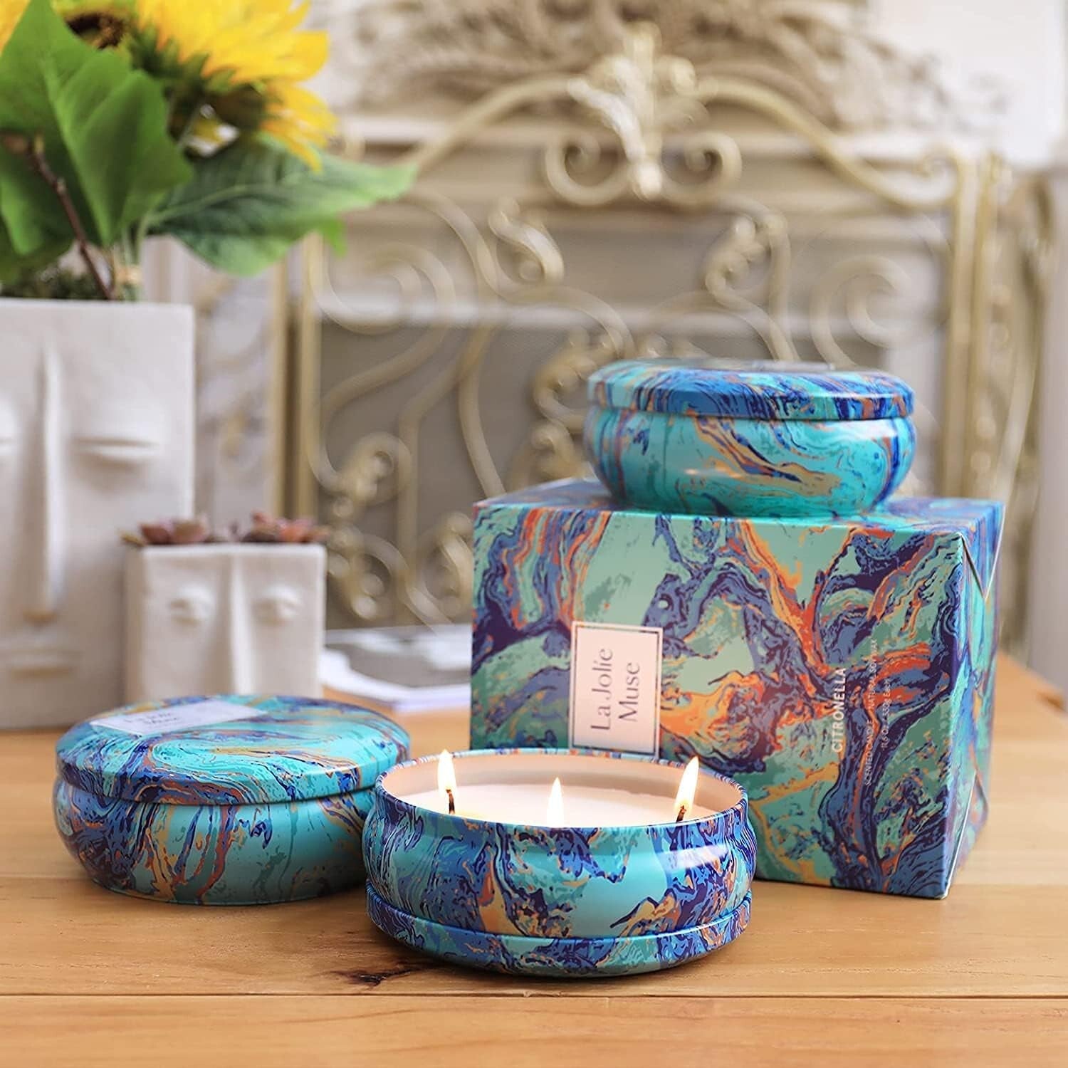 Natural Citronella Candle Set in Stylish Tin - Ideal for Outdoor Gatherings