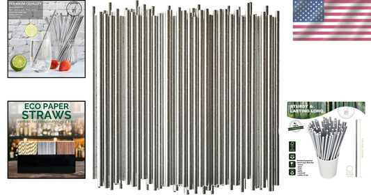 7.75" Stylish Silver Disposable Paper Straws - Perfect for Cocktails & Parties