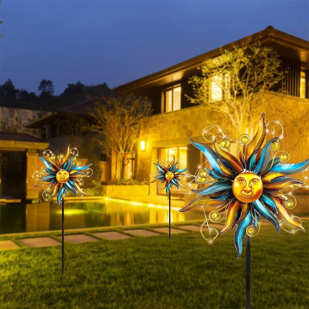 Unique Face Design Solar Garden Wind Spinner with LED Lights - Easy Installation