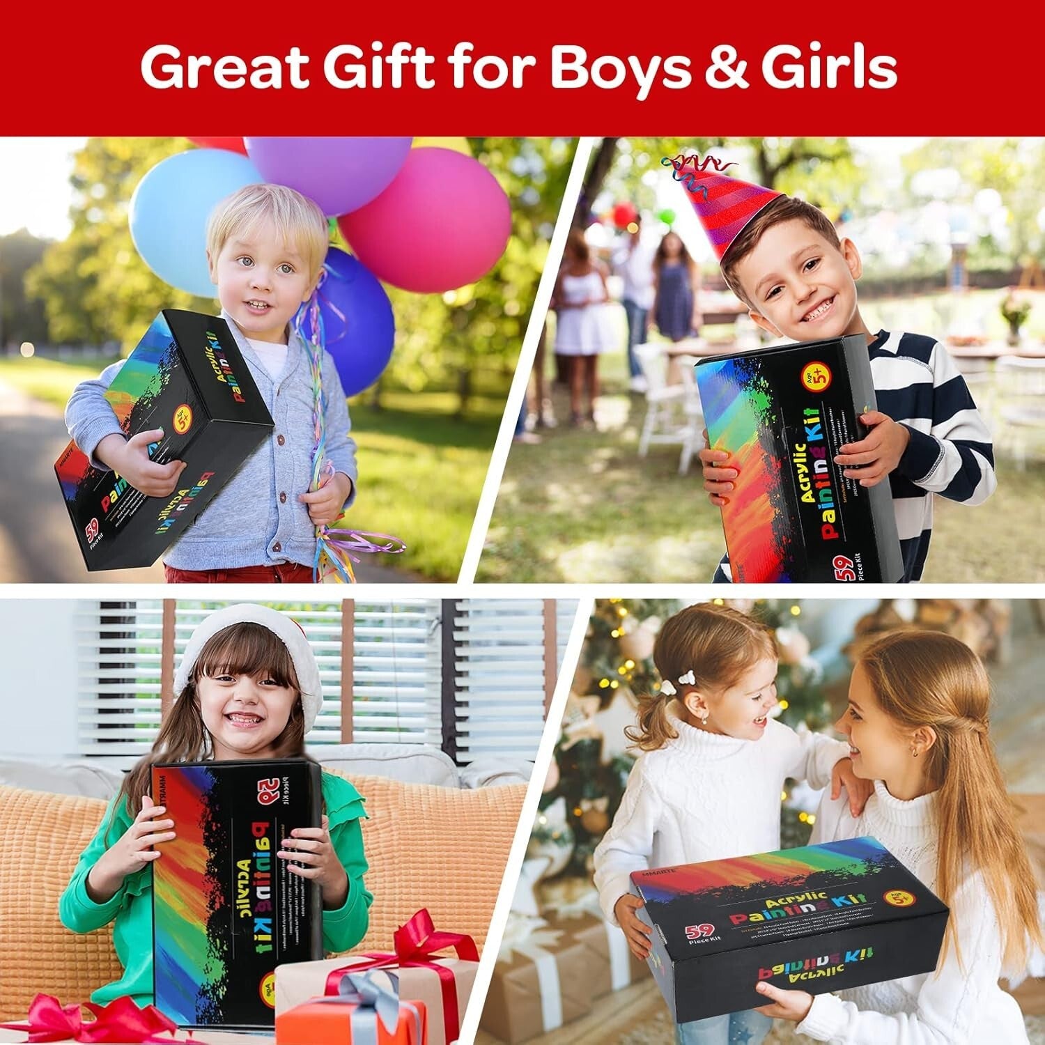 All-in-One 59-Piece Acrylic Paint Set with Easel, Brushes, and Canvas for Kids