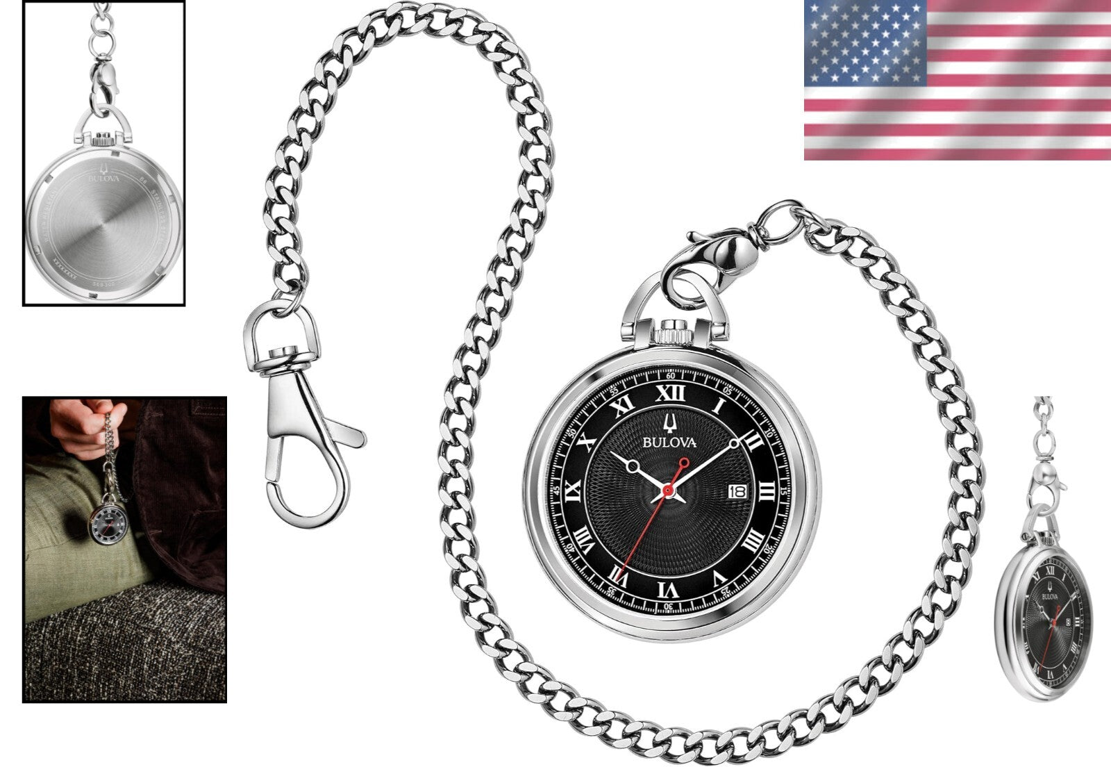 Timeless Pocket Watch - 3-Hand Quartz, Black Dial, Water-Resistant Design