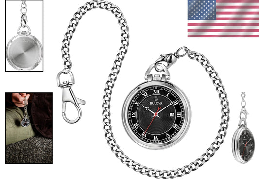 Timeless Pocket Watch - 3-Hand Quartz, Black Dial, Water-Resistant Design