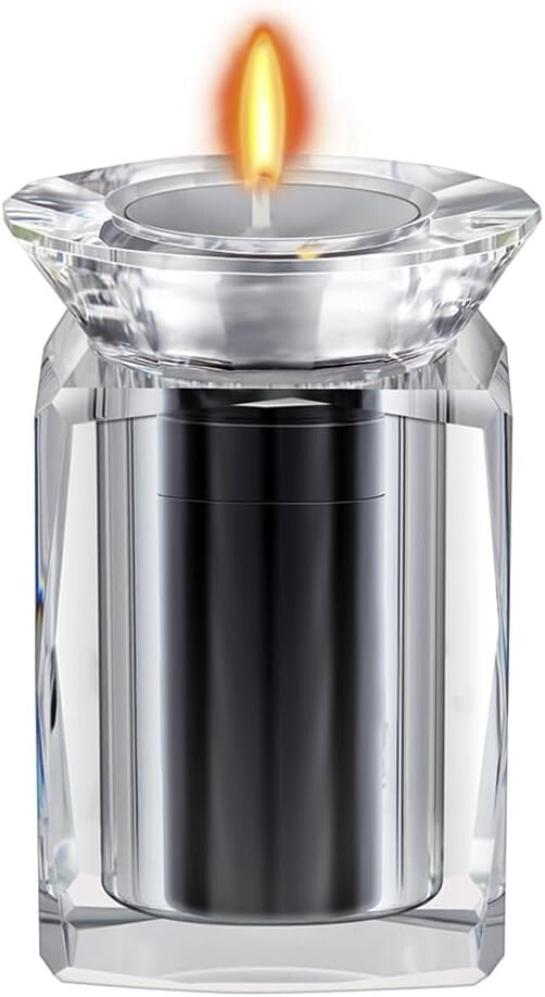 Miniature Crystal Candle Holder Urn - Personalized Ashes Keepsake for Adults