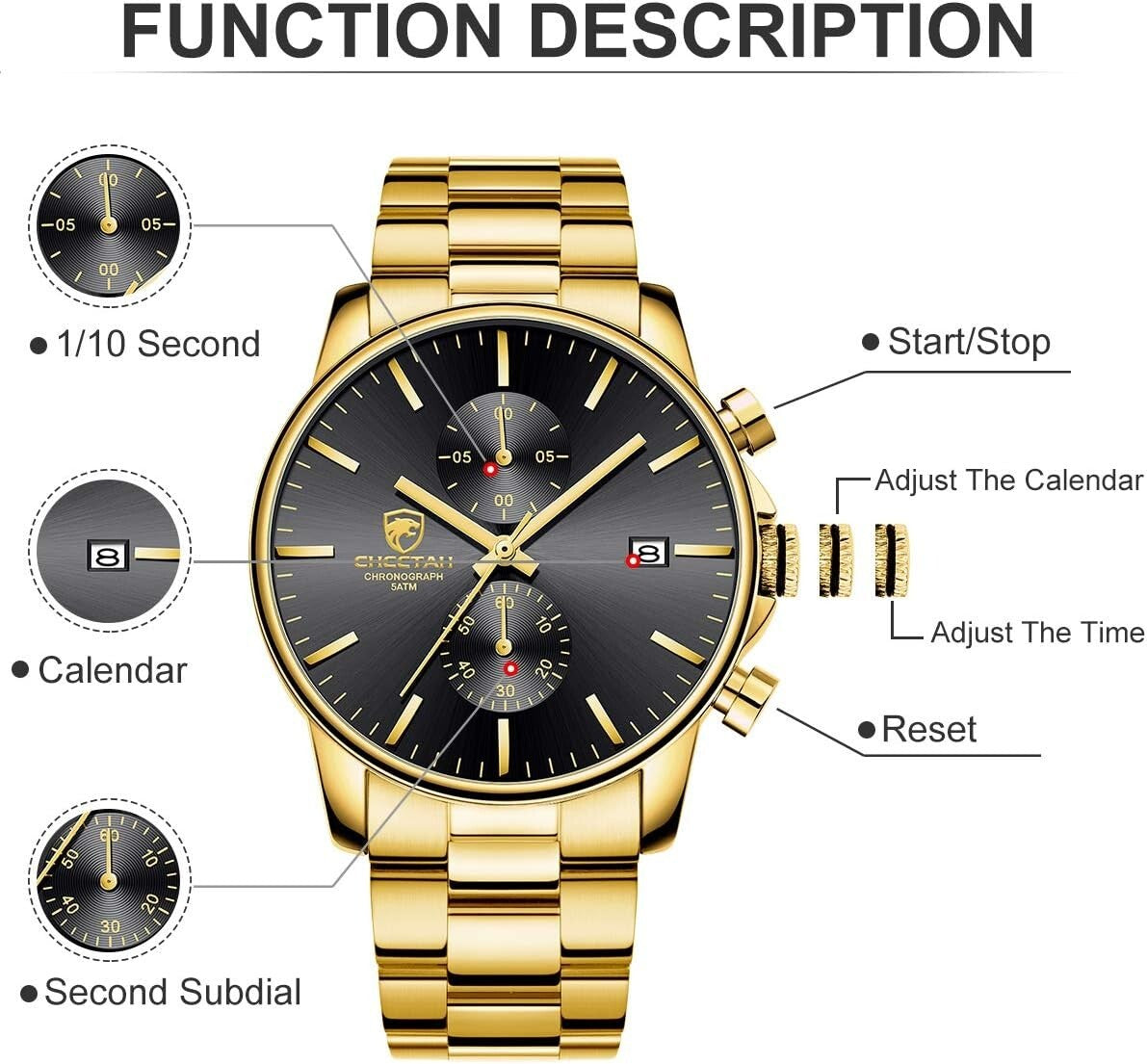 Elegant Men's Stainless Steel Chronograph Watch - 30m Waterproof for Daily Wear