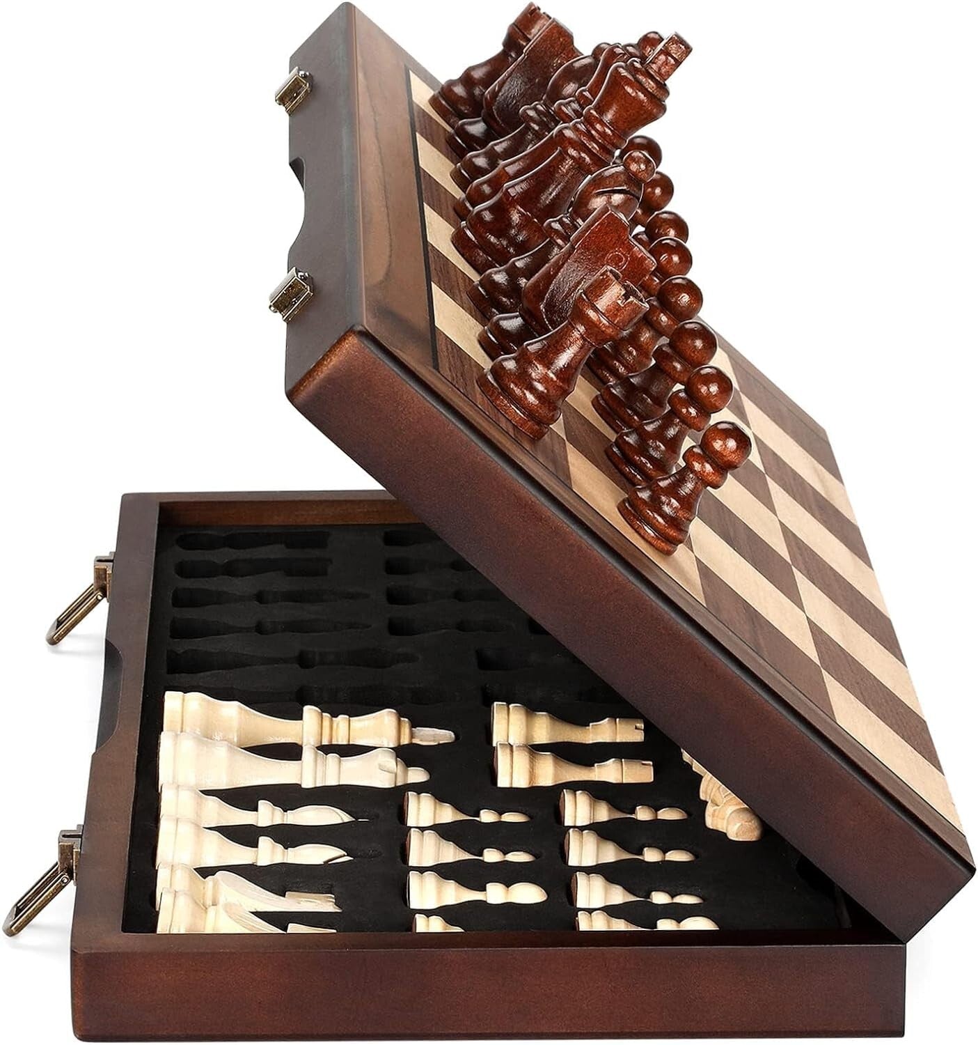 Classic 15'' Magnetic Chess Board - Travel-Friendly Wooden Set with Extra Queens