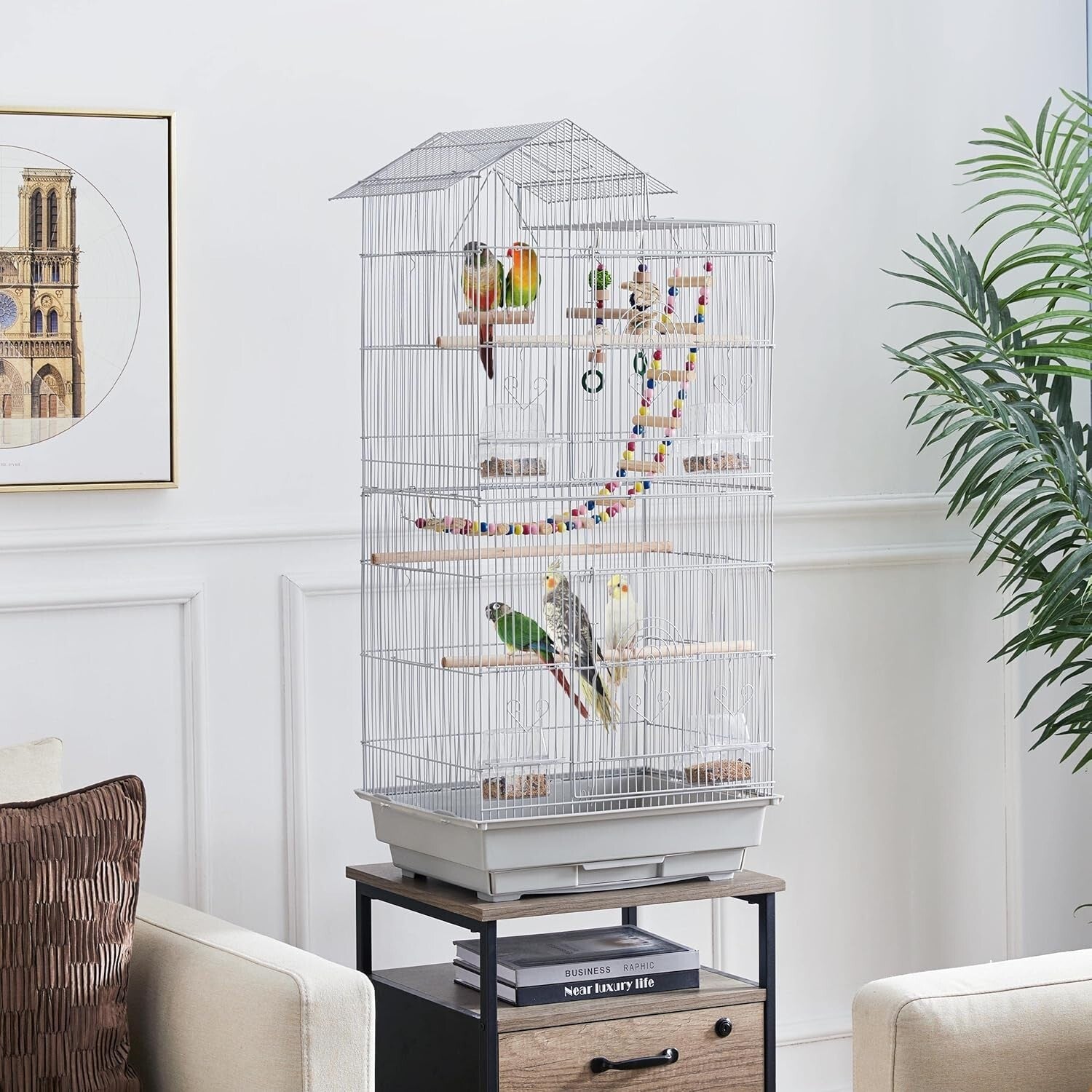 Elegant 39-Inch Bird Cage for Budgies and Finches with Simple Cleaning Features