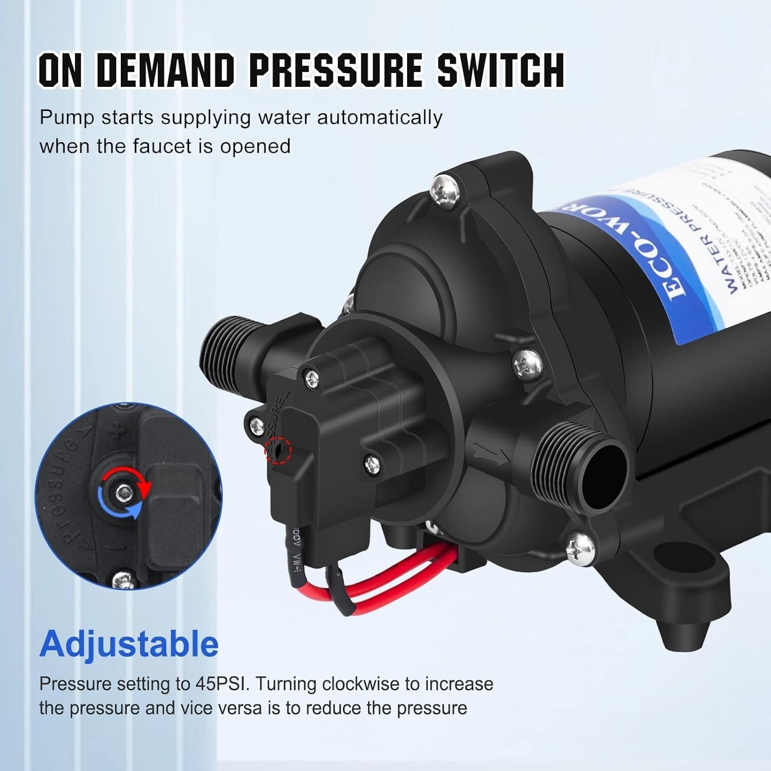 Compact 12V Water Pump with 45PSI Pressure Switch - Ideal for RVs & Campers