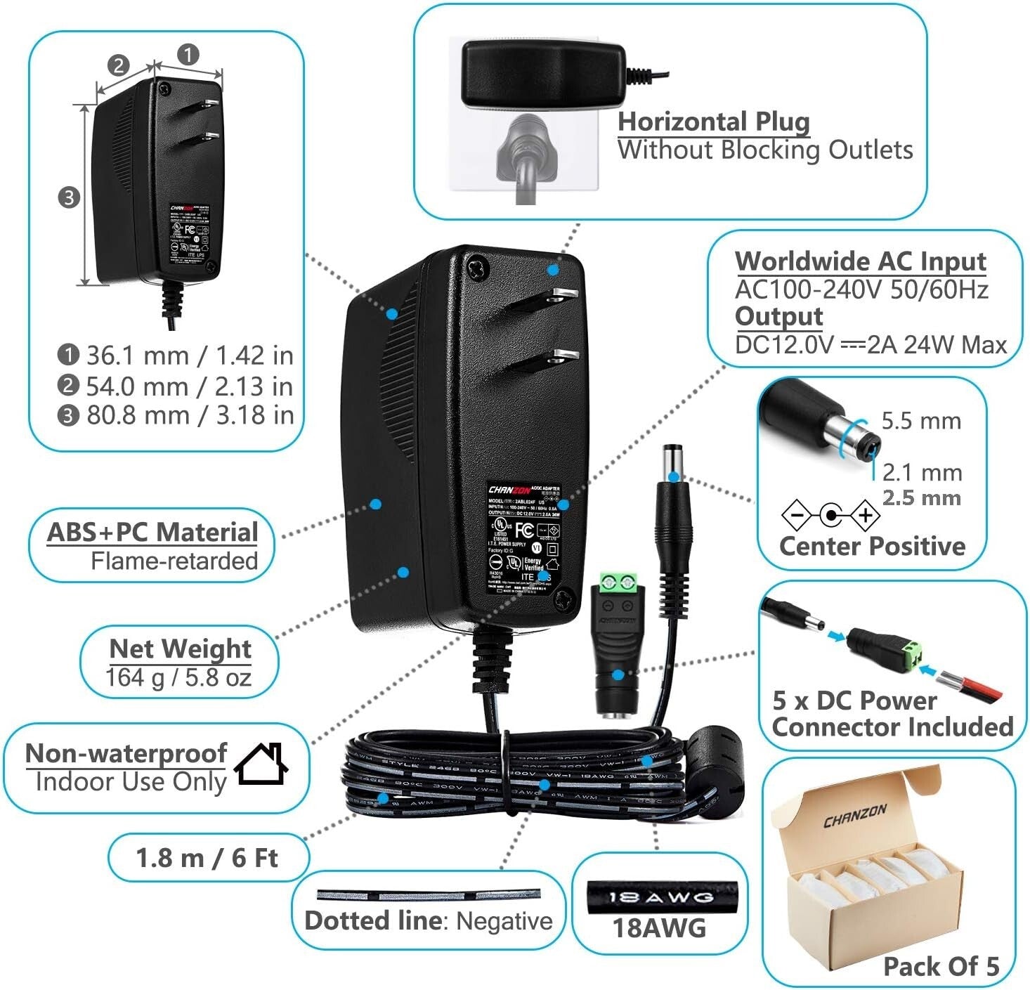 All-in-One 12V 2A AC DC Power Adapter with Screw Terminals for Easy Connectivity