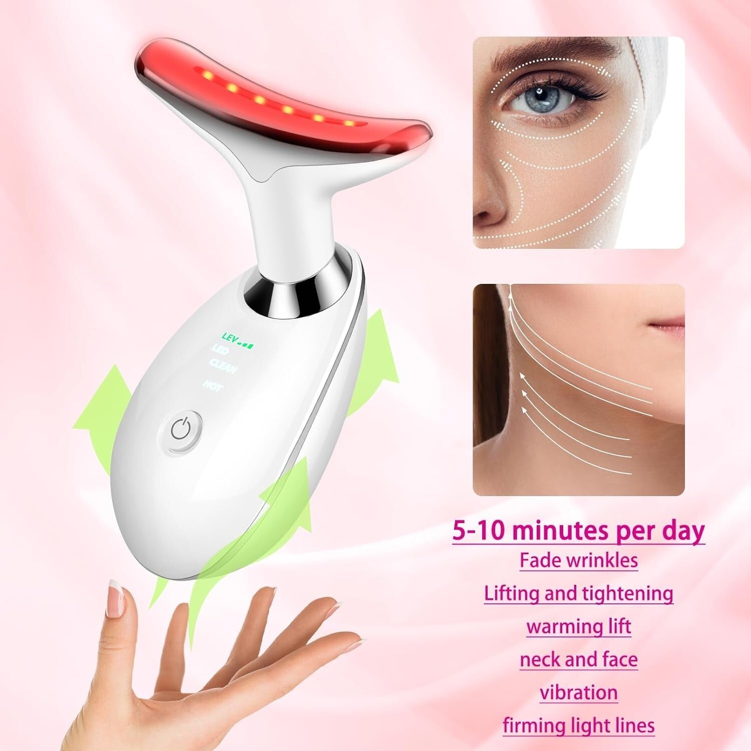 Compact Facial Massager Wand with Red Light Therapy for Radiant Skin Results
